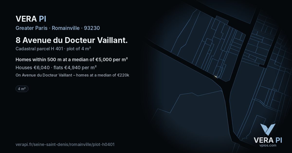 8 Avenue du Docteur Vaillant, Romainville at night – the plot lit, the parcels around coloured by the prices near them