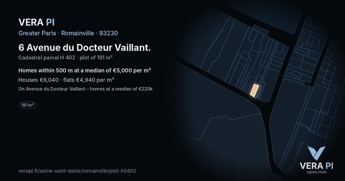 6 Avenue du Docteur Vaillant, Romainville at night – the plot lit, the parcels around coloured by the prices near them