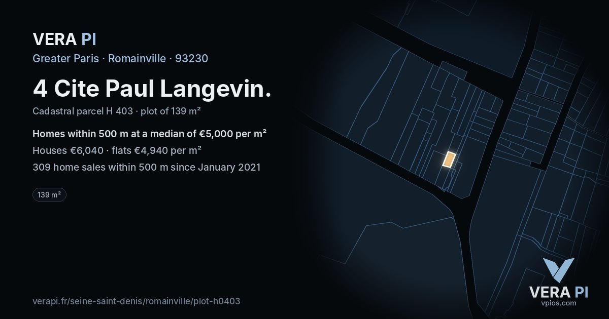 4 Cite Paul Langevin, Romainville at night – the plot lit, the parcels around coloured by the prices near them