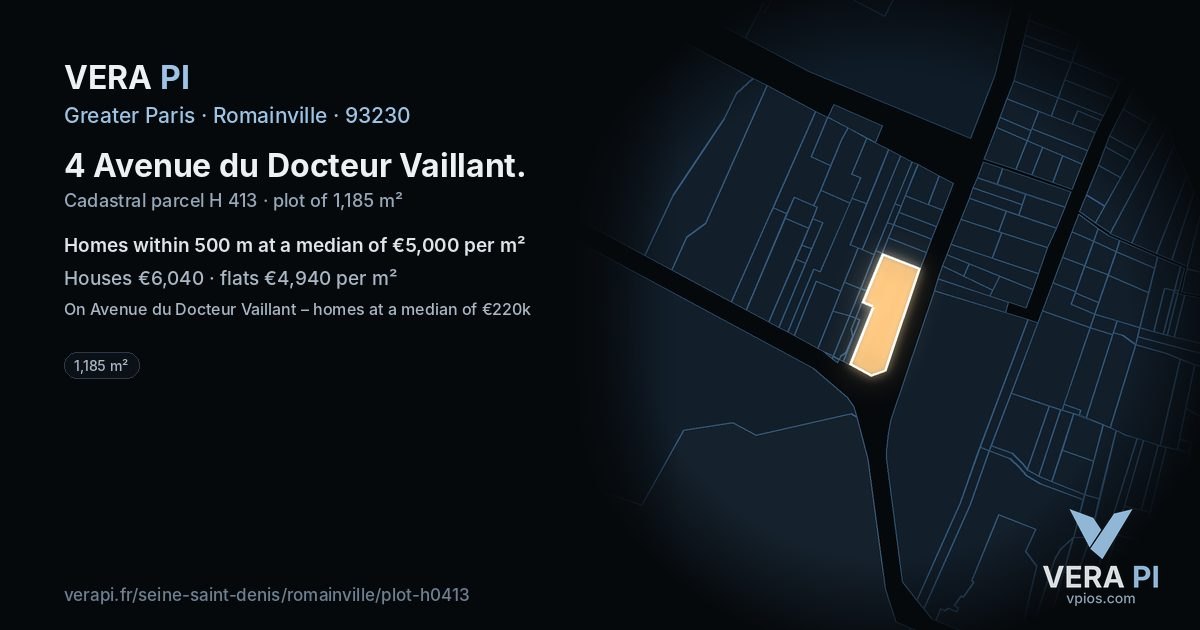 4 Avenue du Docteur Vaillant, Romainville at night – the plot lit, the parcels around coloured by the prices near them