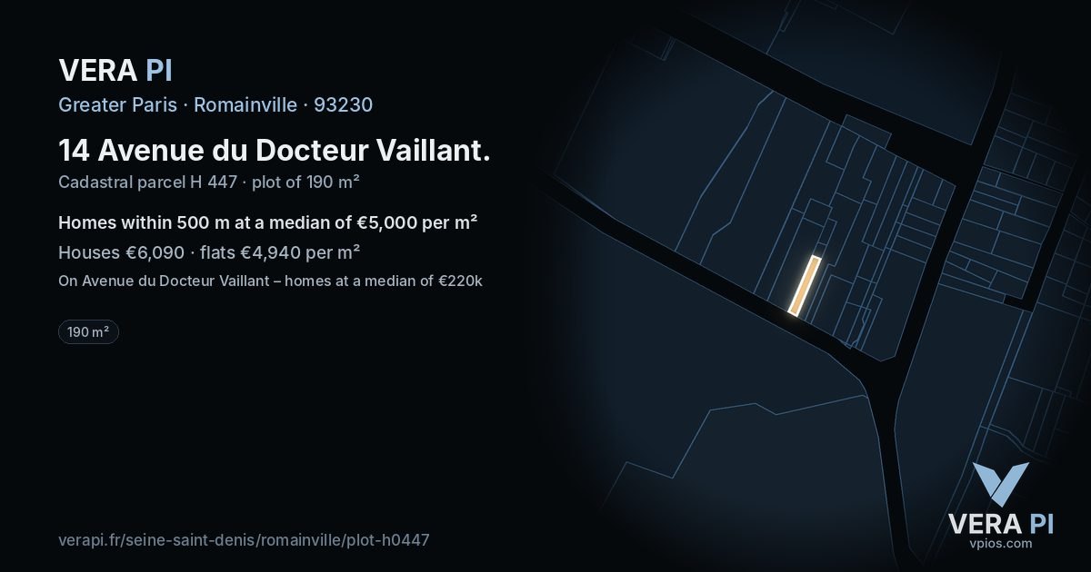 14 Avenue du Docteur Vaillant, Romainville at night – the plot lit, the parcels around coloured by the prices near them
