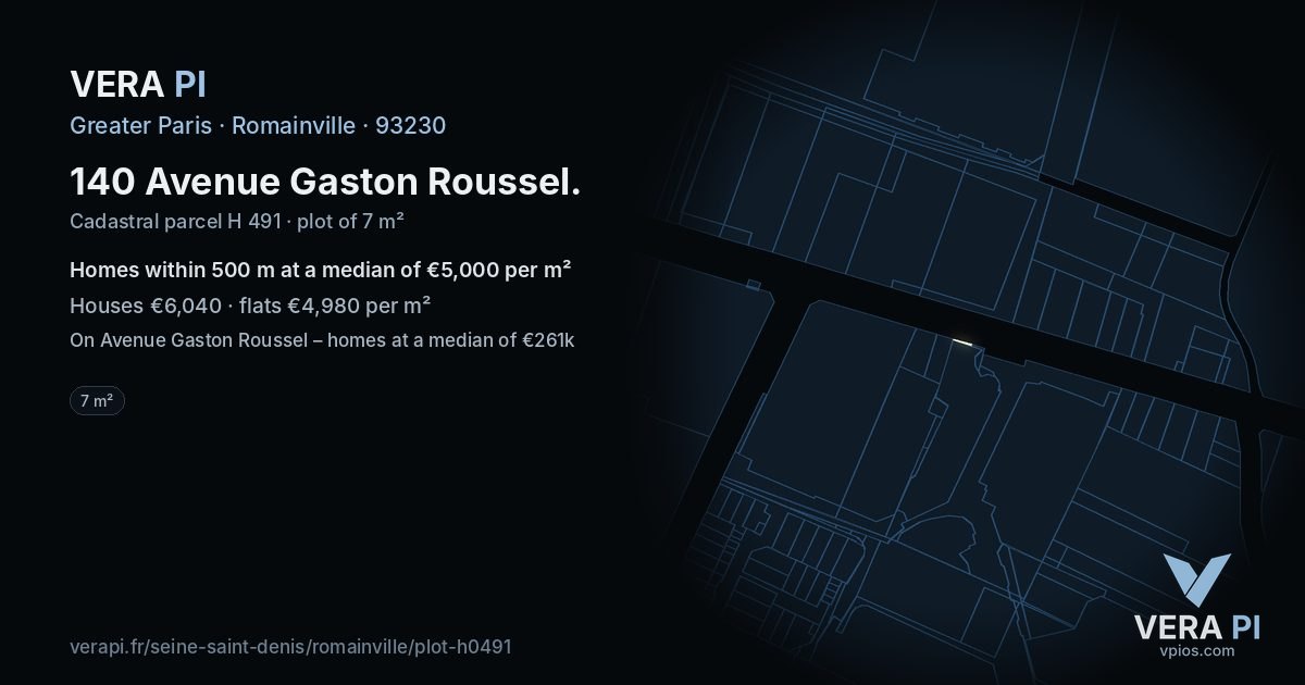 140 Avenue Gaston Roussel, Romainville at night – the plot lit, the parcels around coloured by the prices near them