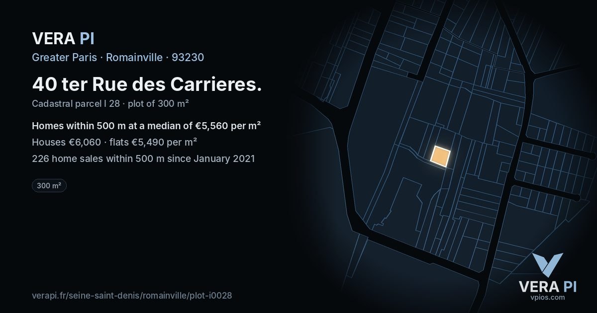 40 ter Rue des Carrieres, Romainville at night – the plot lit, the parcels around coloured by the prices near them