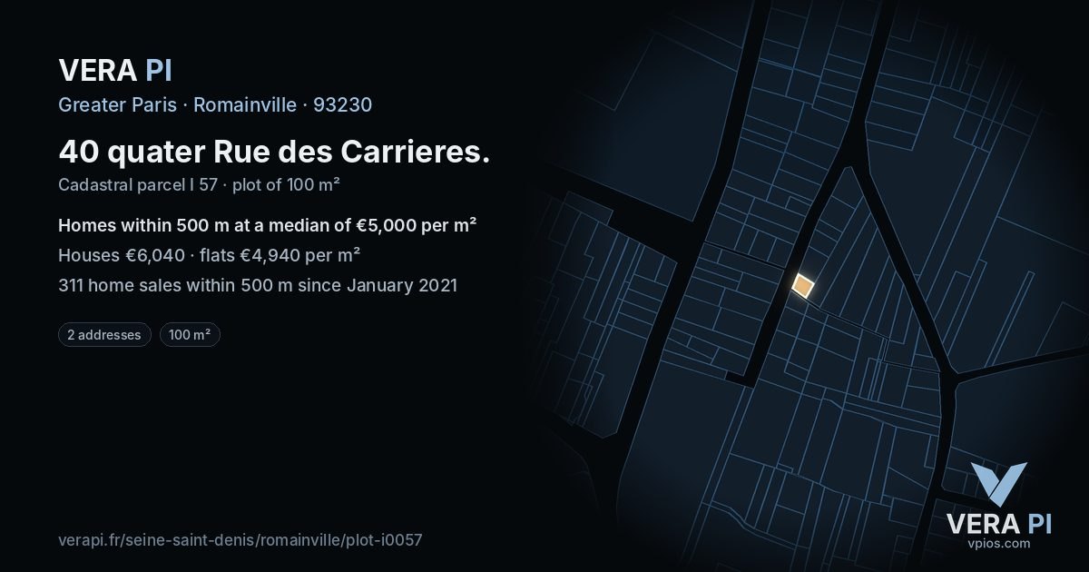 40 quater Rue des Carrieres, Romainville at night – the plot lit, the parcels around coloured by the prices near them