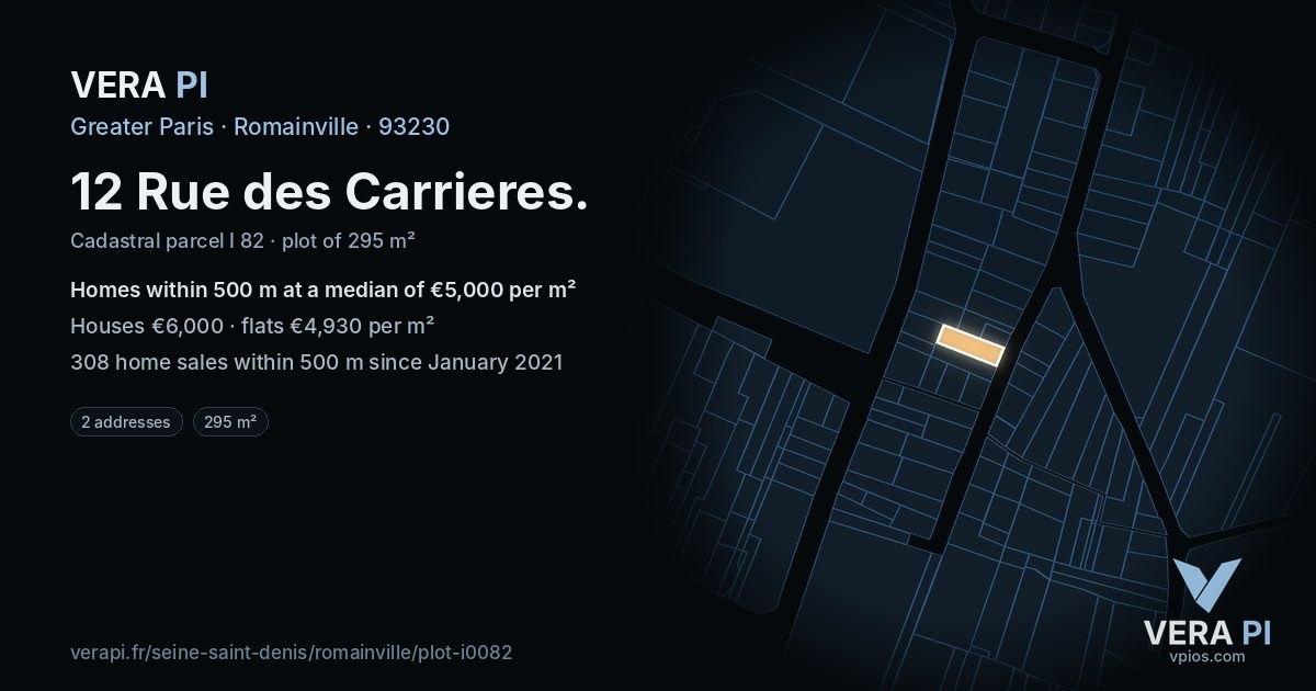 12 Rue des Carrieres, Romainville at night – the plot lit, the parcels around coloured by the prices near them
