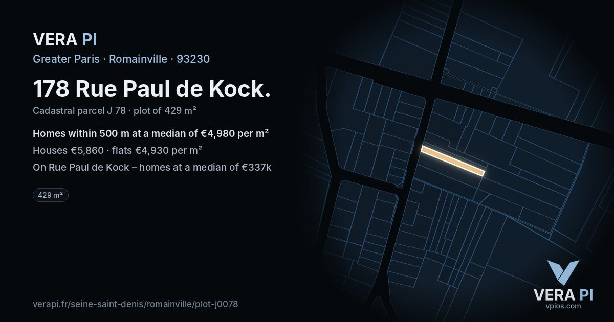 178 Rue Paul de Kock, Romainville at night – the plot lit, the parcels around coloured by the prices near them