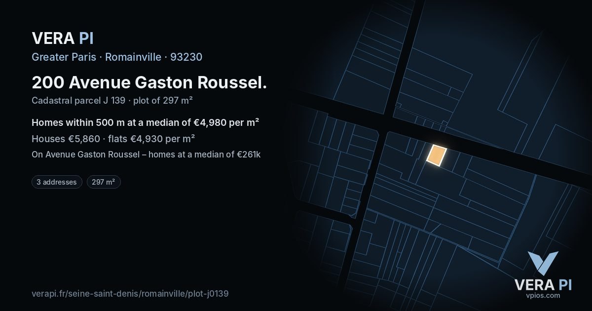 200 Avenue Gaston Roussel, Romainville at night – the plot lit, the parcels around coloured by the prices near them
