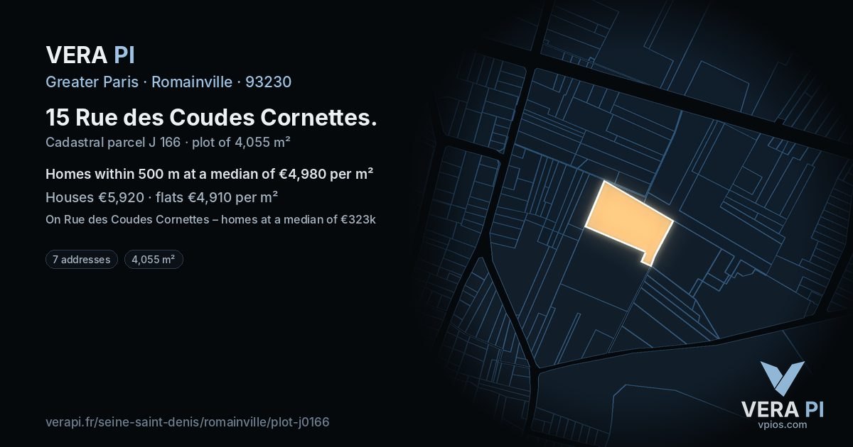 15 Rue des Coudes Cornettes, Romainville at night – the plot lit, the parcels around coloured by the prices near them