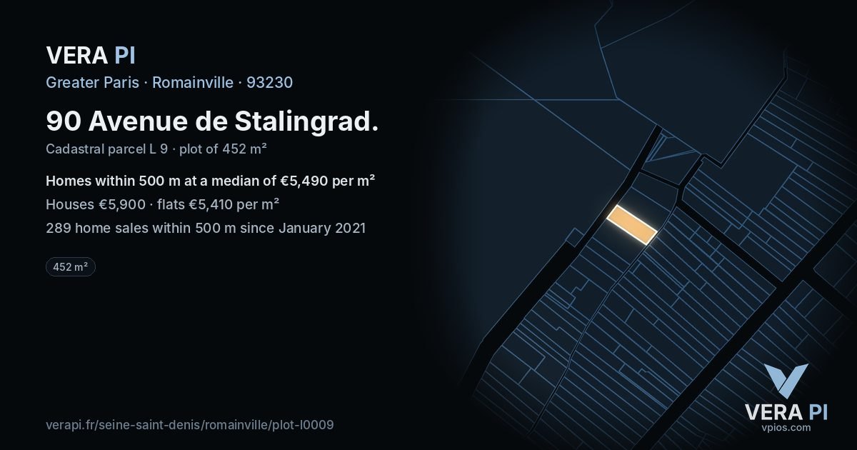 90 Avenue de Stalingrad, Romainville at night – the plot lit, the parcels around coloured by the prices near them