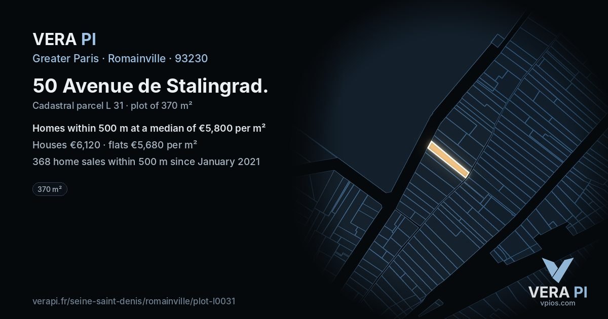 50 Avenue de Stalingrad, Romainville at night – the plot lit, the parcels around coloured by the prices near them