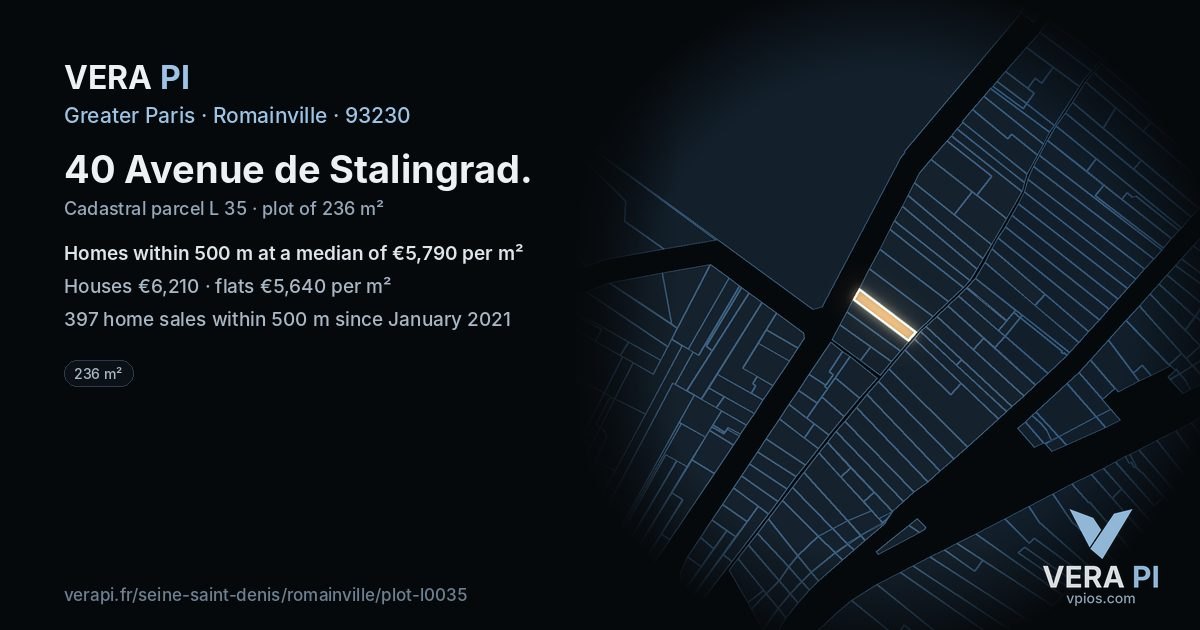 40 Avenue de Stalingrad, Romainville at night – the plot lit, the parcels around coloured by the prices near them