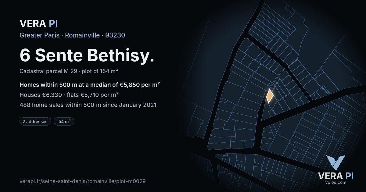 6 Sente Bethisy, Romainville at night – the plot lit, the parcels around coloured by the prices near them
