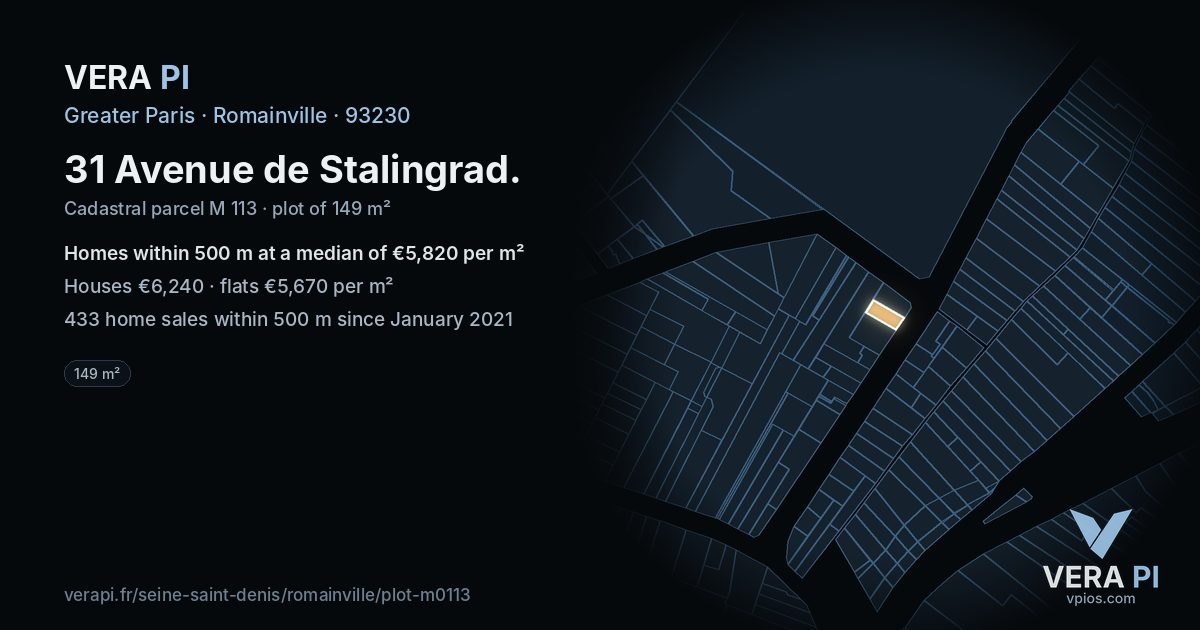 31 Avenue de Stalingrad, Romainville at night – the plot lit, the parcels around coloured by the prices near them