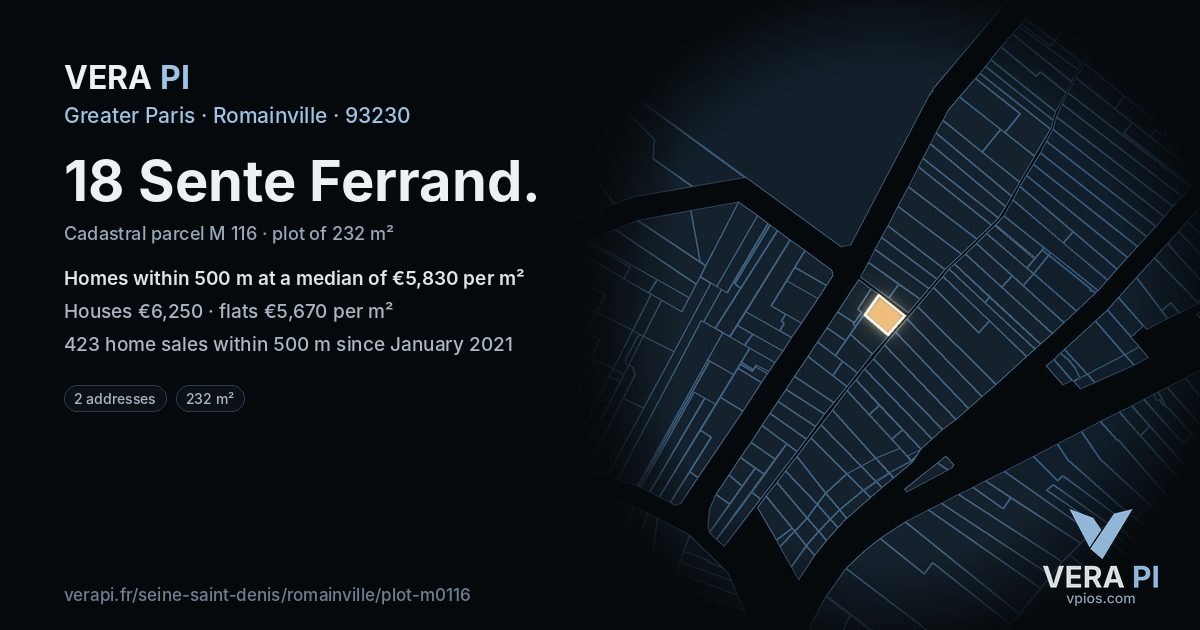 18 Sente Ferrand, Romainville at night – the plot lit, the parcels around coloured by the prices near them