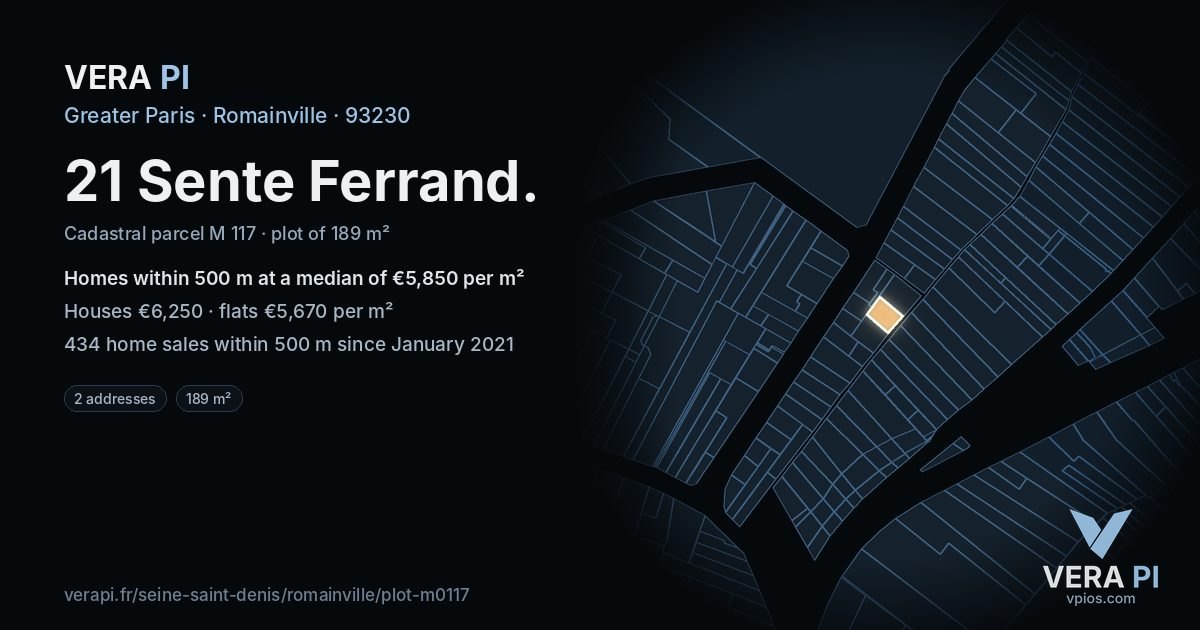 21 Sente Ferrand, Romainville at night – the plot lit, the parcels around coloured by the prices near them