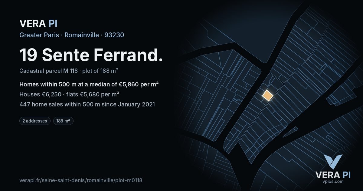 19 Sente Ferrand, Romainville at night – the plot lit, the parcels around coloured by the prices near them