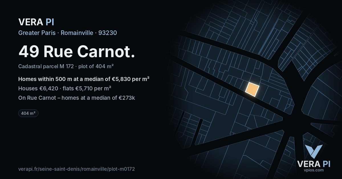 49 Rue Carnot, Romainville at night – the plot lit, the parcels around coloured by the prices near them