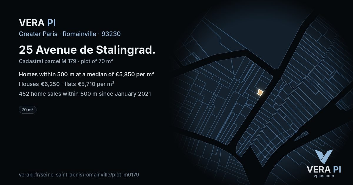 25 Avenue de Stalingrad, Romainville at night – the plot lit, the parcels around coloured by the prices near them
