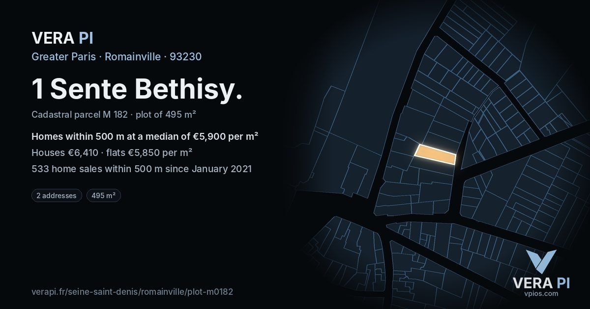 1 Sente Bethisy, Romainville at night – the plot lit, the parcels around coloured by the prices near them