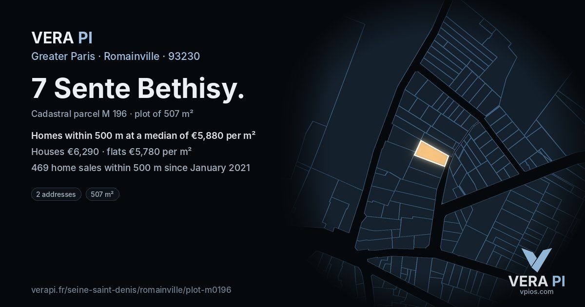 7 Sente Bethisy, Romainville at night – the plot lit, the parcels around coloured by the prices near them