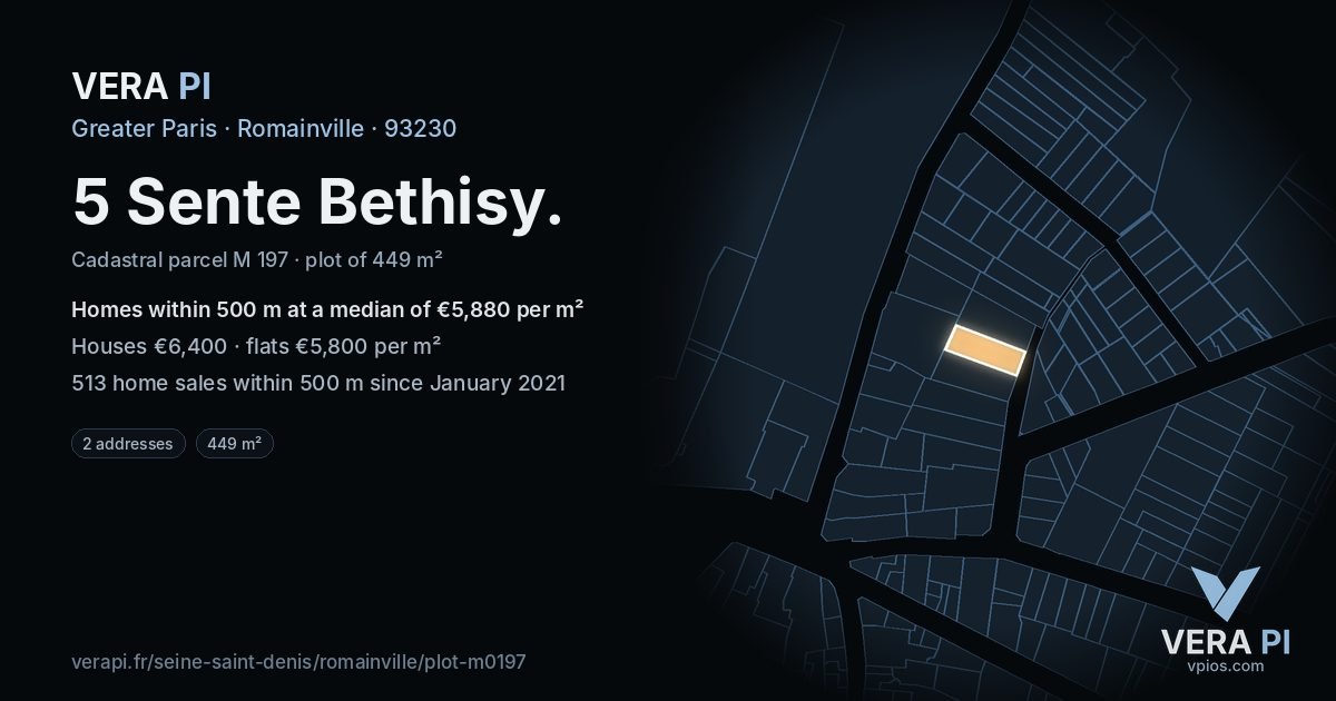 5 Sente Bethisy, Romainville at night – the plot lit, the parcels around coloured by the prices near them
