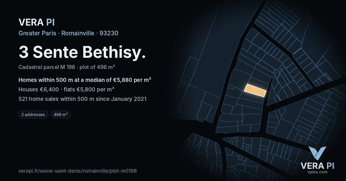 3 Sente Bethisy, Romainville at night – the plot lit, the parcels around coloured by the prices near them
