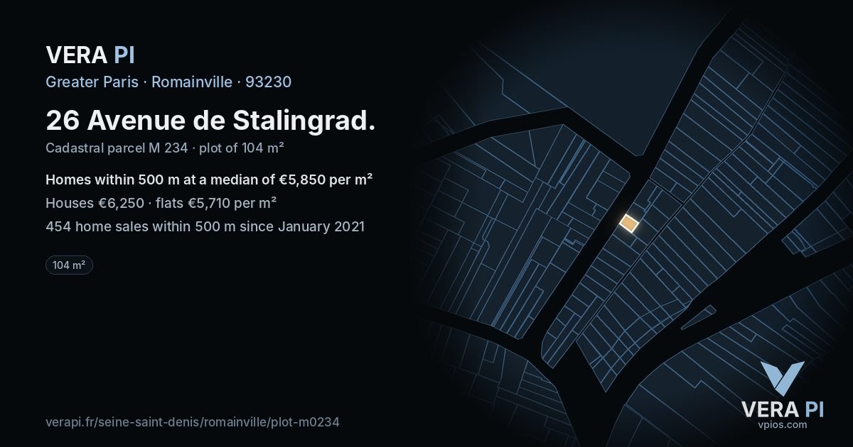 26 Avenue de Stalingrad, Romainville at night – the plot lit, the parcels around coloured by the prices near them