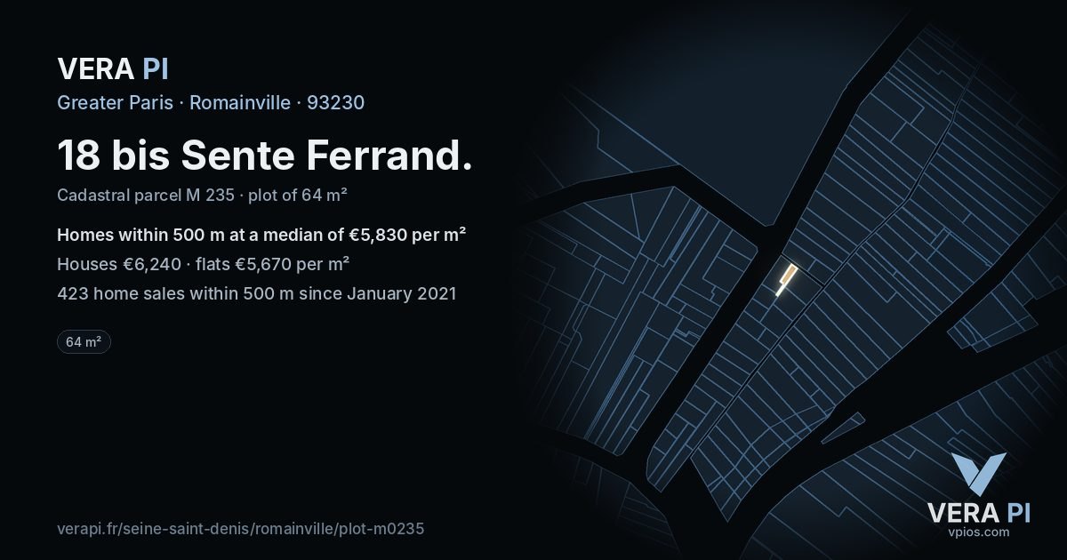 18 bis Sente Ferrand, Romainville at night – the plot lit, the parcels around coloured by the prices near them