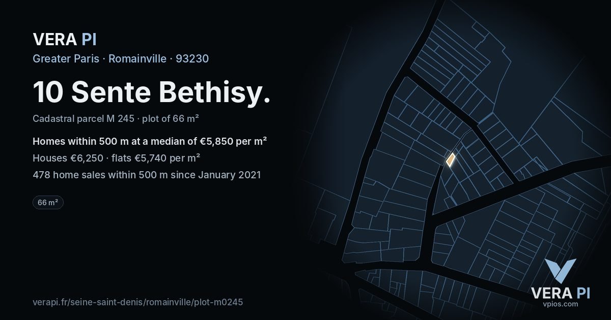 10 Sente Bethisy, Romainville at night – the plot lit, the parcels around coloured by the prices near them