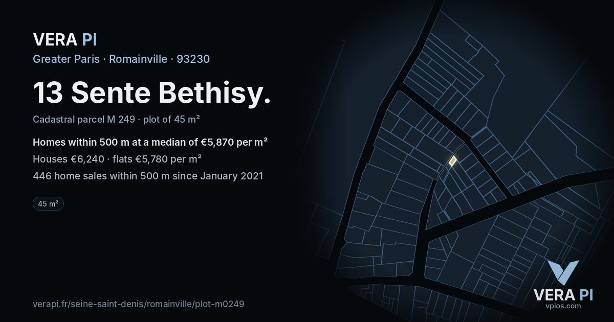 13 Sente Bethisy, Romainville at night – the plot lit, the parcels around coloured by the prices near them