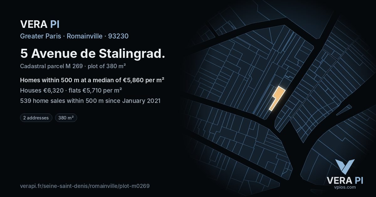 5 Avenue de Stalingrad, Romainville at night – the plot lit, the parcels around coloured by the prices near them