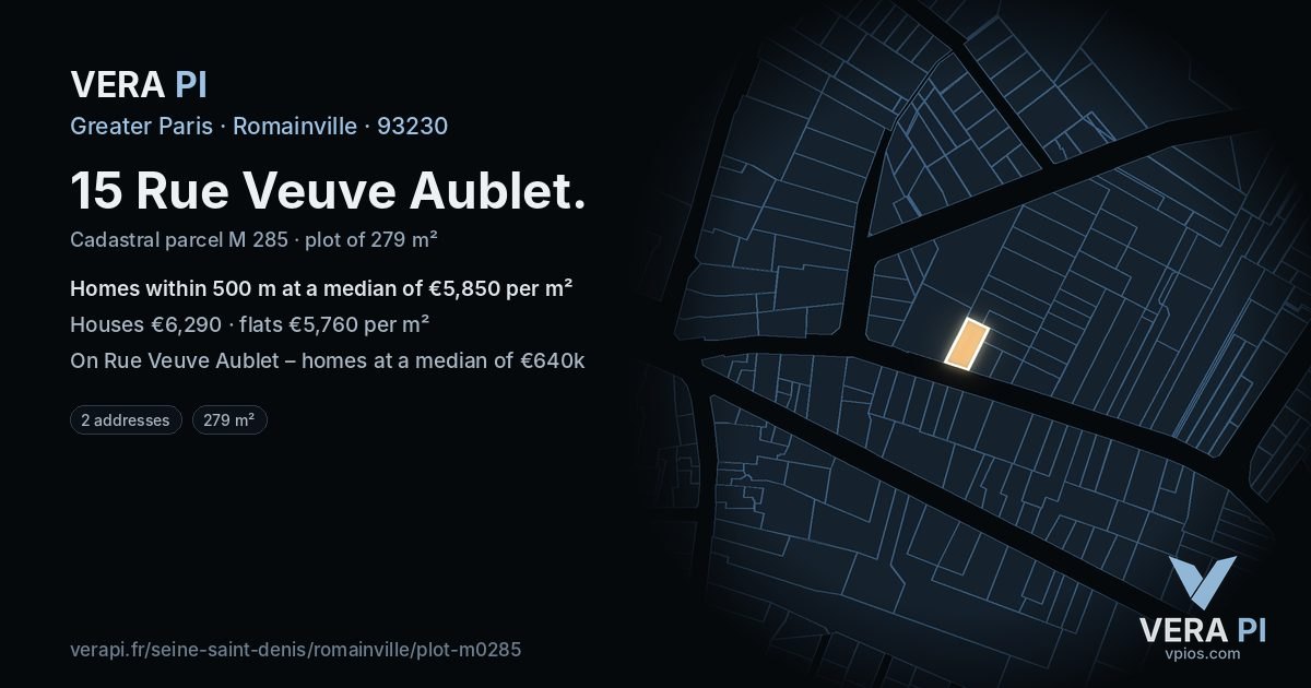 15 Rue Veuve Aublet, Romainville at night – the plot lit, the parcels around coloured by the prices near them