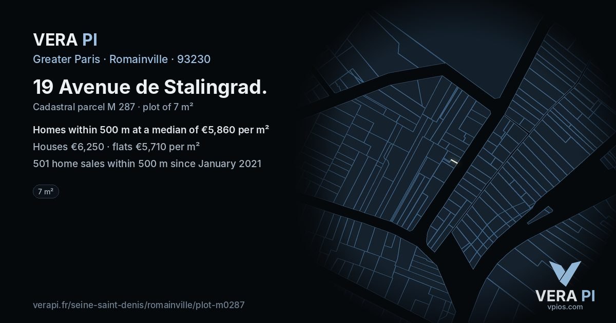 19 Avenue de Stalingrad, Romainville at night – the plot lit, the parcels around coloured by the prices near them