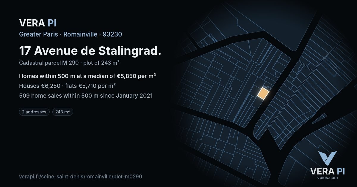 17 Avenue de Stalingrad, Romainville at night – the plot lit, the parcels around coloured by the prices near them