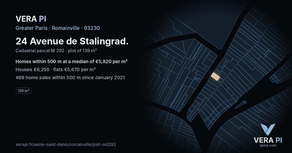 24 Avenue de Stalingrad, Romainville at night – the plot lit, the parcels around coloured by the prices near them