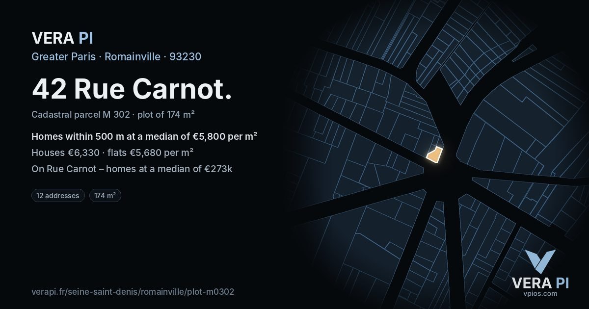 42 Rue Carnot, Romainville at night – the plot lit, the parcels around coloured by the prices near them