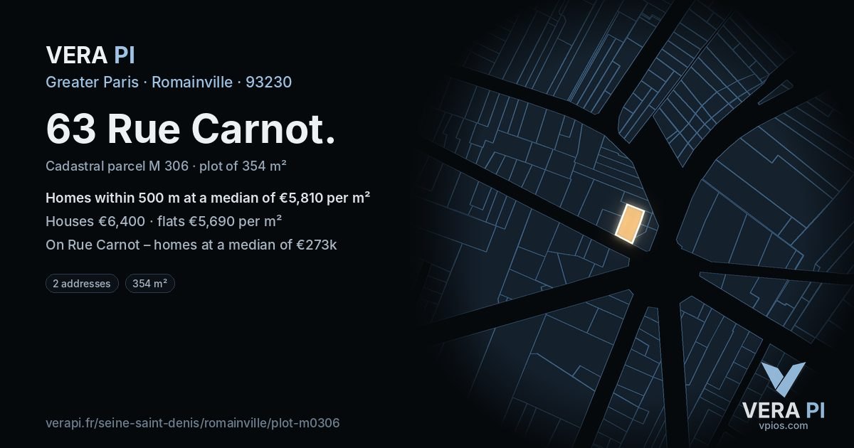 63 Rue Carnot, Romainville at night – the plot lit, the parcels around coloured by the prices near them