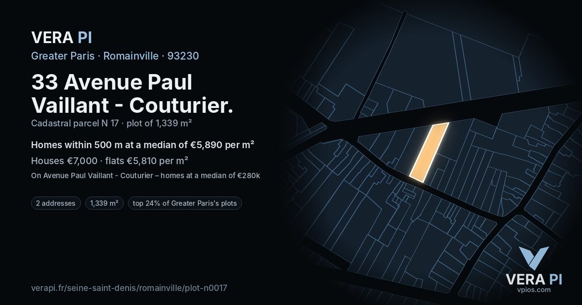 33 Avenue Paul Vaillant - Couturier, Romainville at night – the plot lit, the parcels around coloured by the prices near them