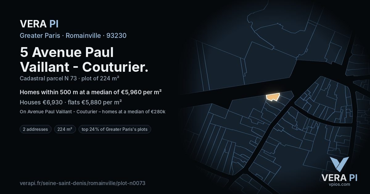 5 Avenue Paul Vaillant - Couturier, Romainville at night – the plot lit, the parcels around coloured by the prices near them