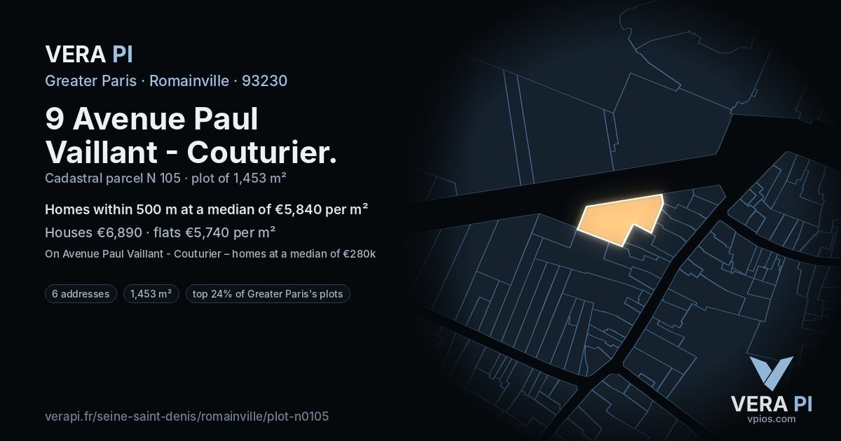 9 Avenue Paul Vaillant - Couturier, Romainville at night – the plot lit, the parcels around coloured by the prices near them