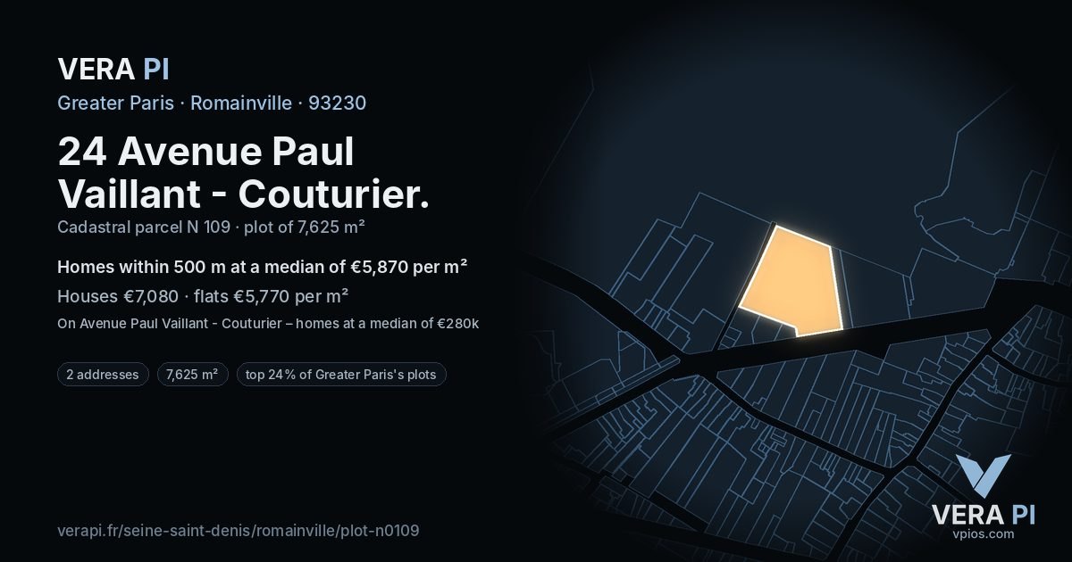 24 Avenue Paul Vaillant - Couturier, Romainville at night – the plot lit, the parcels around coloured by the prices near them