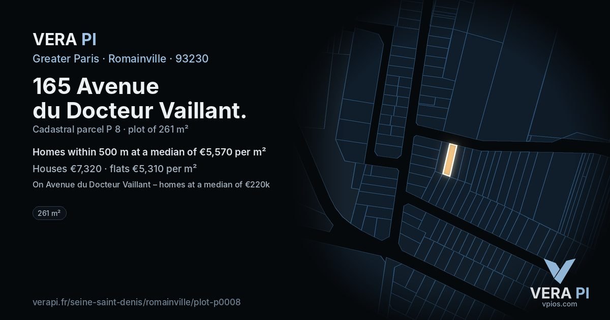 165 Avenue du Docteur Vaillant, Romainville at night – the plot lit, the parcels around coloured by the prices near them