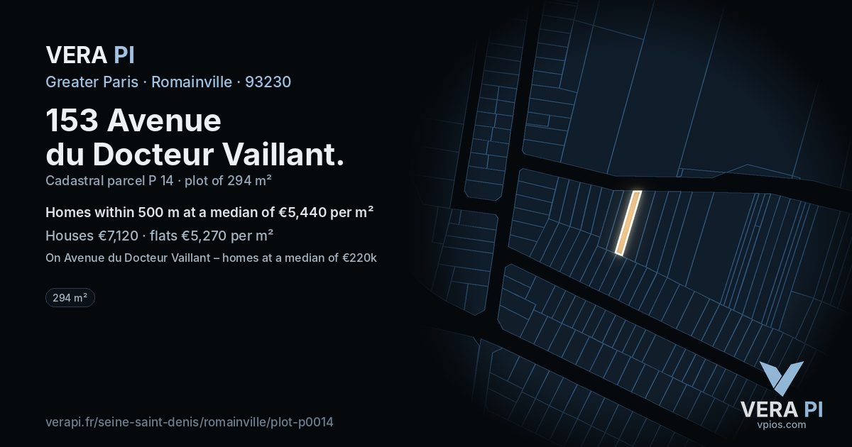 153 Avenue du Docteur Vaillant, Romainville at night – the plot lit, the parcels around coloured by the prices near them