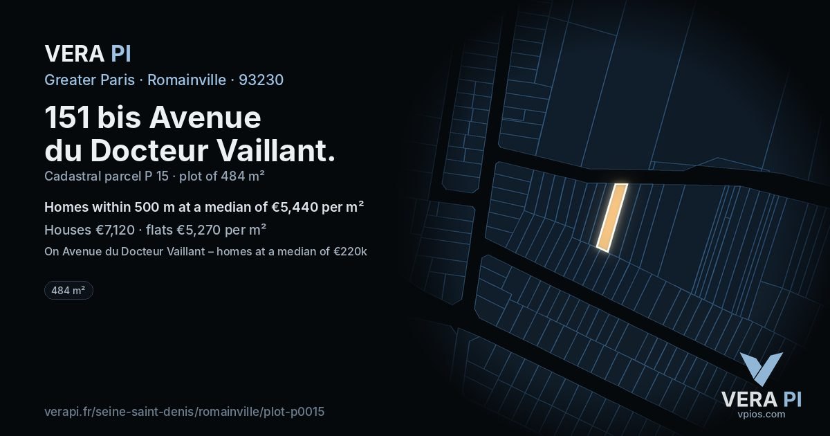 151 bis Avenue du Docteur Vaillant, Romainville at night – the plot lit, the parcels around coloured by the prices near them
