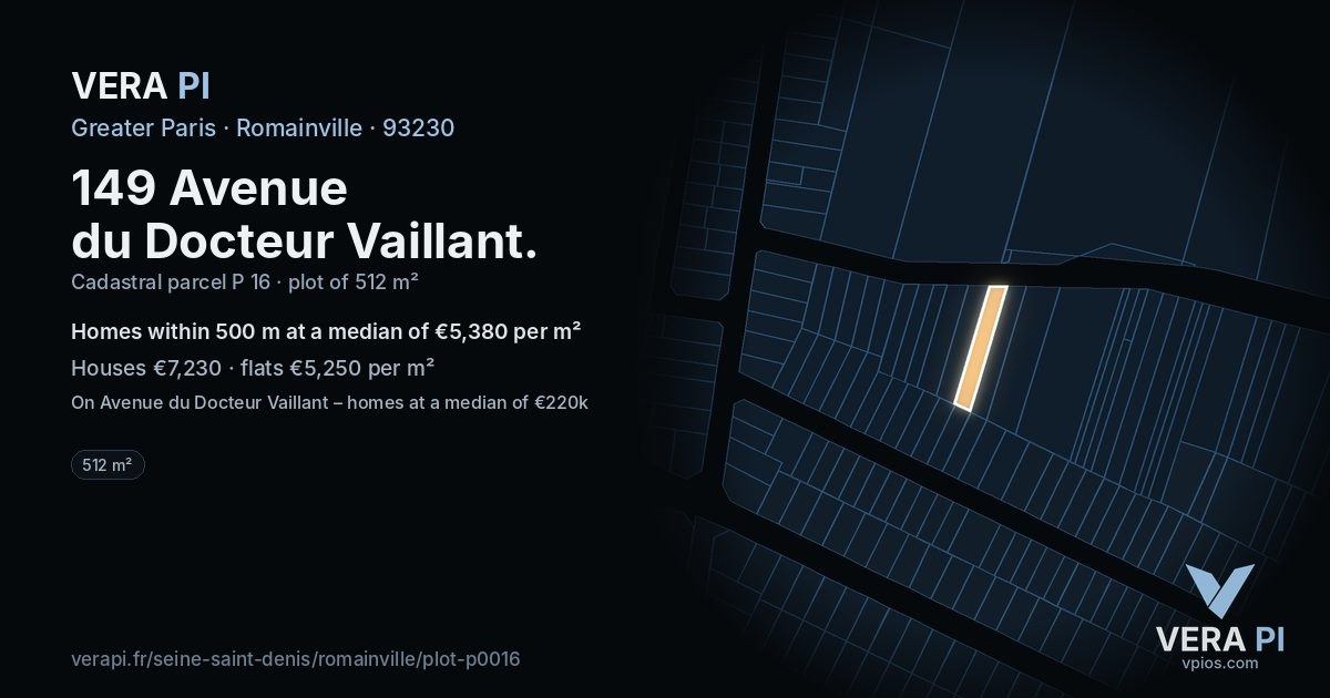 149 Avenue du Docteur Vaillant, Romainville at night – the plot lit, the parcels around coloured by the prices near them