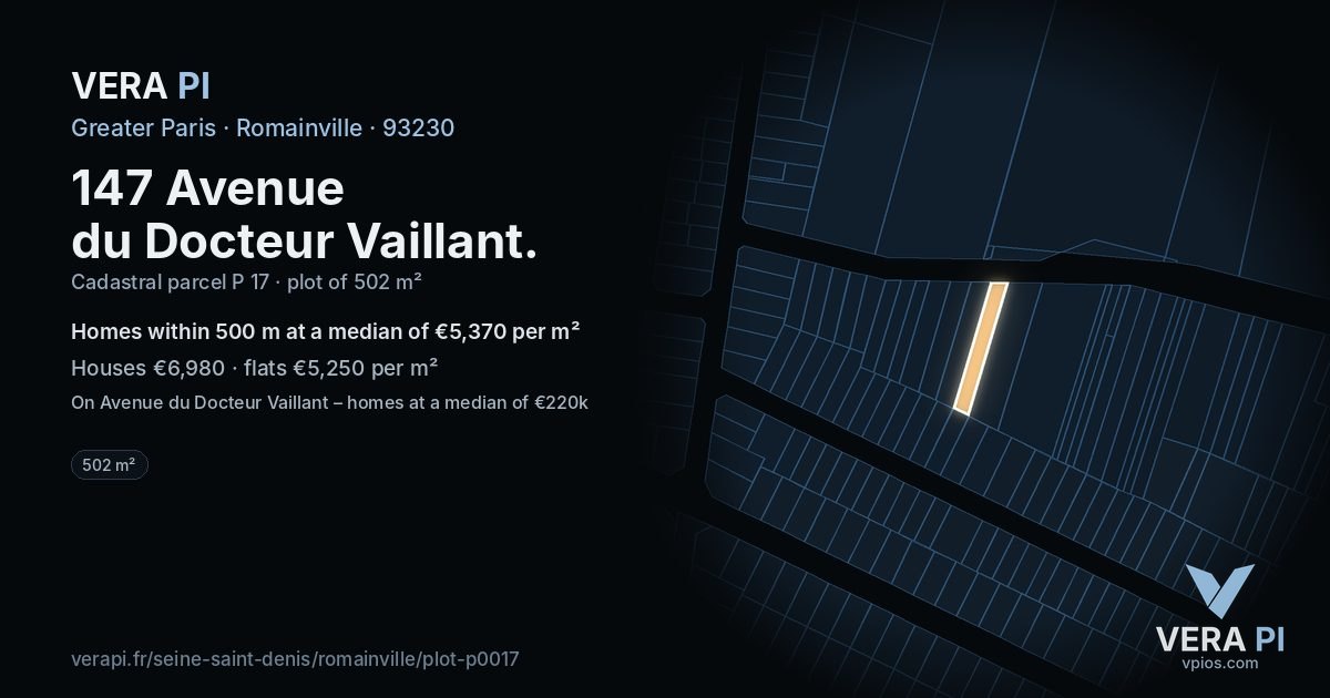 147 Avenue du Docteur Vaillant, Romainville at night – the plot lit, the parcels around coloured by the prices near them