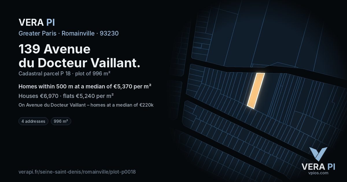 139 Avenue du Docteur Vaillant, Romainville at night – the plot lit, the parcels around coloured by the prices near them