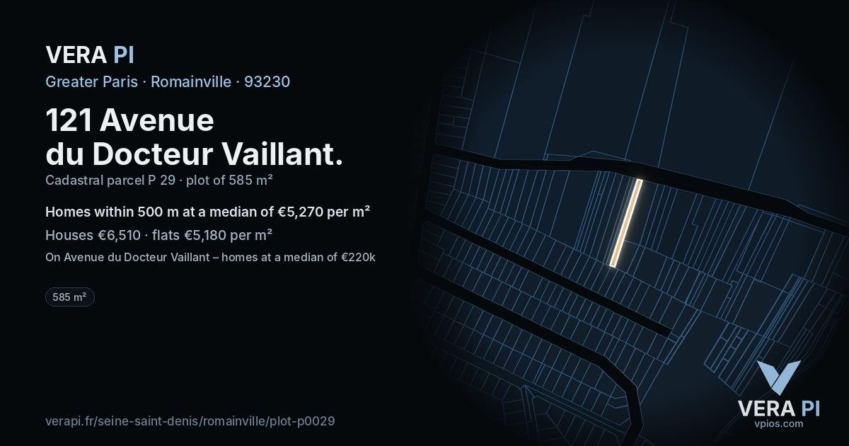 121 Avenue du Docteur Vaillant, Romainville at night – the plot lit, the parcels around coloured by the prices near them