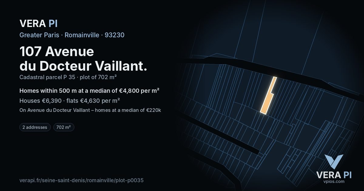 107 Avenue du Docteur Vaillant, Romainville at night – the plot lit, the parcels around coloured by the prices near them
