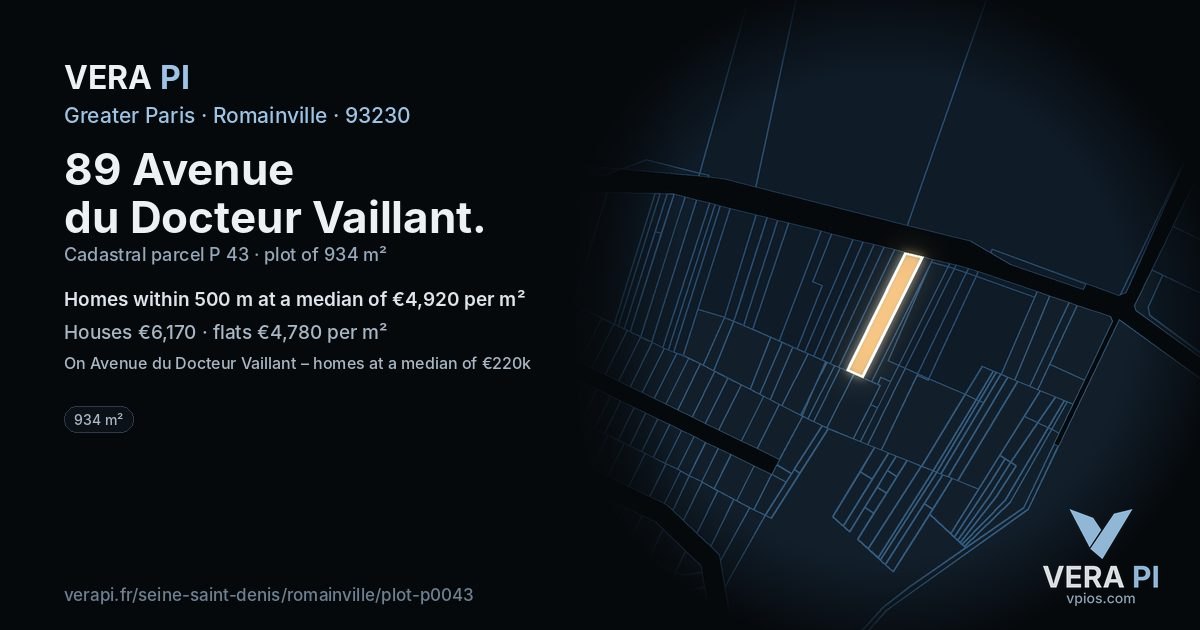 89 Avenue du Docteur Vaillant, Romainville at night – the plot lit, the parcels around coloured by the prices near them